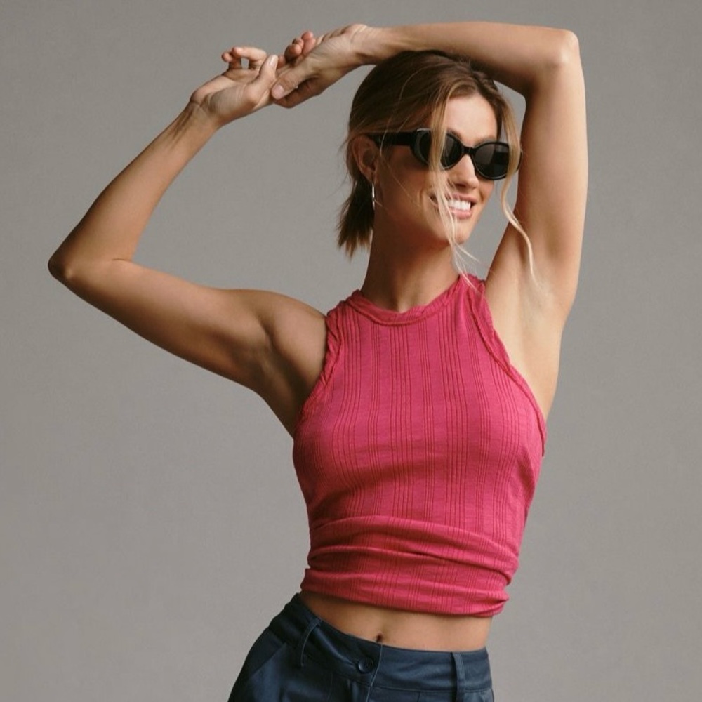 Pilcro Ribbed Tank Vivid Hot Fuchsia Pink XXS